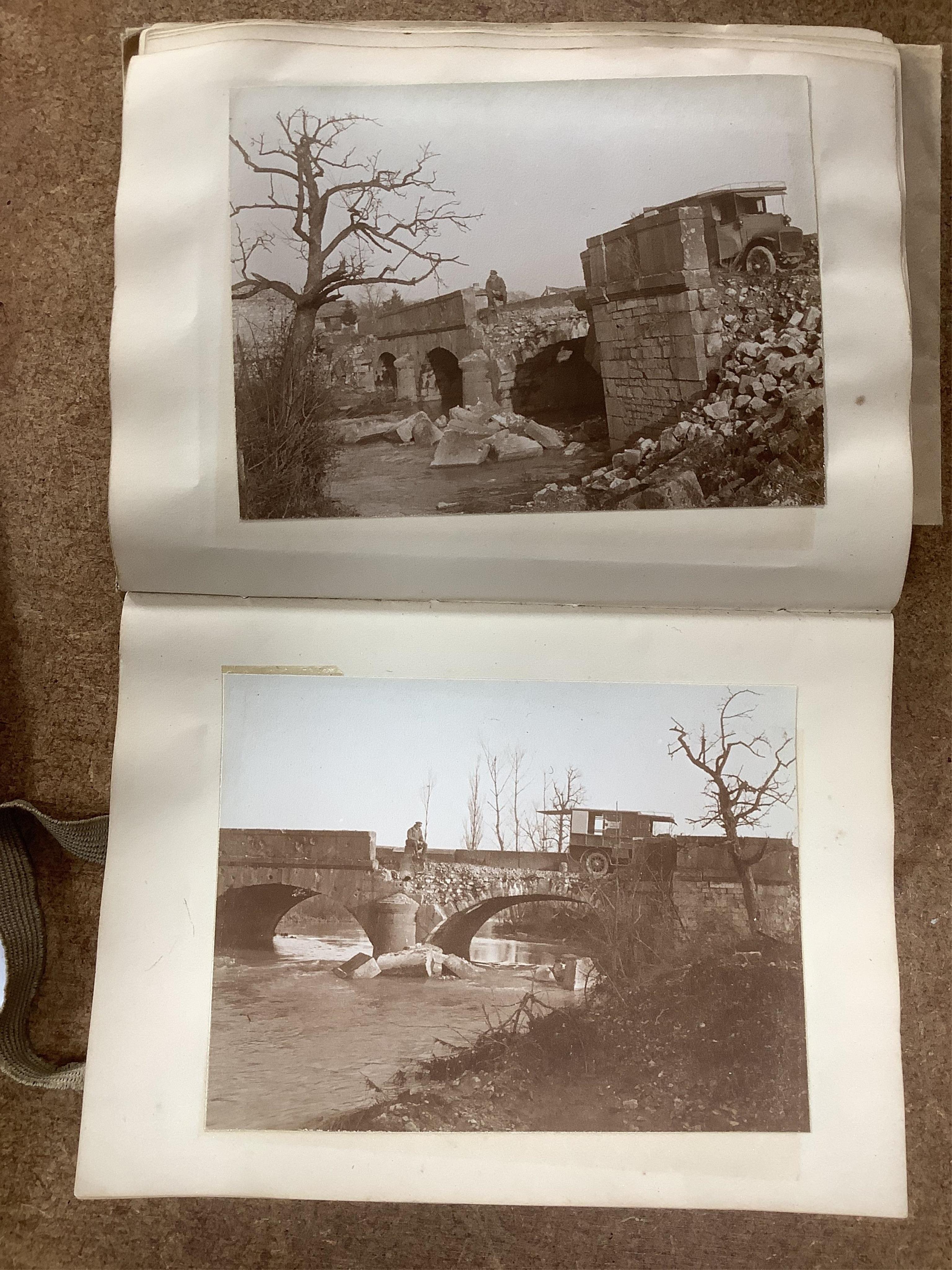 A WWI Ambulance and Balloon Brigade photograph album, pocket watch, coin, etc. Condition - fair, pocket watch ticks when wound